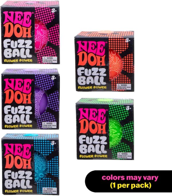 Schylling NeeDoh Fuzz Ball - Sensory Toy with a Velvet Texture and Soft Cloud Squish - Wavy Pattern You Can See and Feel - Ages 3 and Up - Color May Vary; One Per Pack (Flower Power)