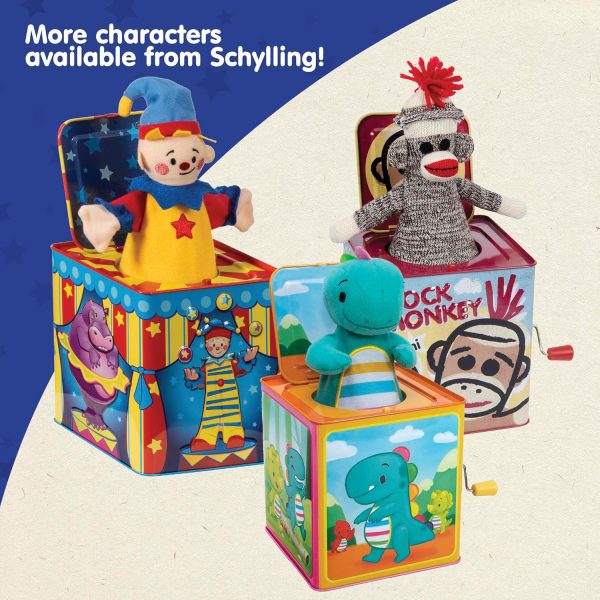 Schylling Polka Puppy Jack in the Box - Classic Children's Musical Toy that Dances - Colorful Embossed Tin Box and Lovable Puppy Plush - Age 18 months and Up
