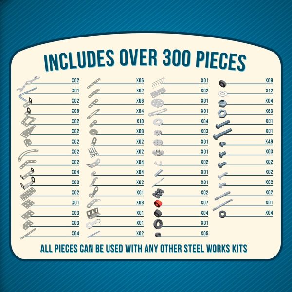 Schylling Steel Works Mechanical Multi-Model - Steel Building Set - Includes 300 Pieces. Tools. and Instructions to Make 10 Different Models - Ages 8 and Up